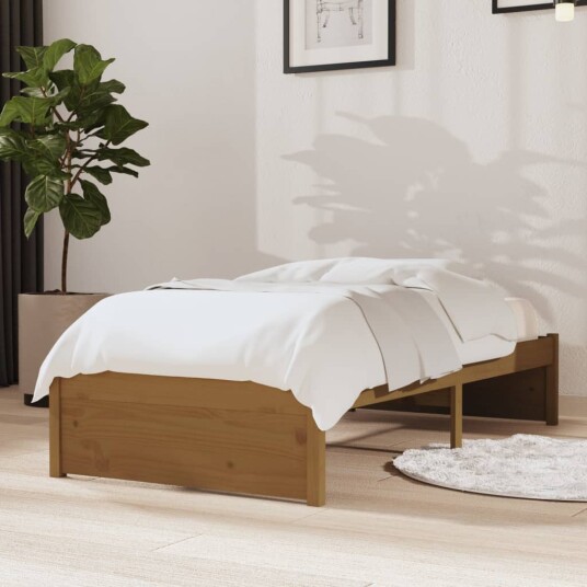 vidaXL Sengeramme honningbrun heltre 75x190 cm 2FT6 Small Single