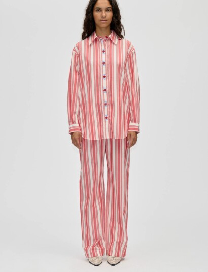 STINE GOYA Striped Embroidered Cotton Red M