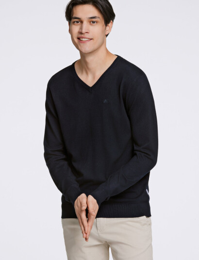 Lindbergh Ecovero V-Neck L/S Knit - Blue - M