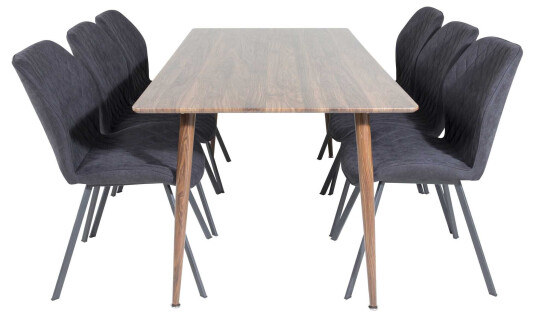 Venture Design Polar & Gemma spisegruppe Brun/svart 6 st stoler & bord 180 x 90 cm