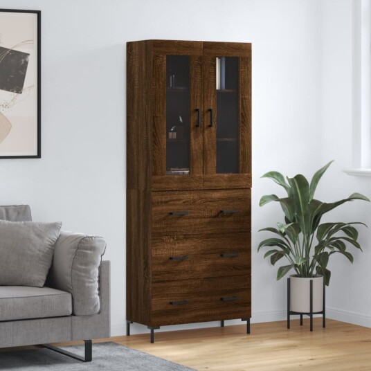vidaXL Highboard brun eik 69,5x34x180 cm konstruert tre 8720845478308