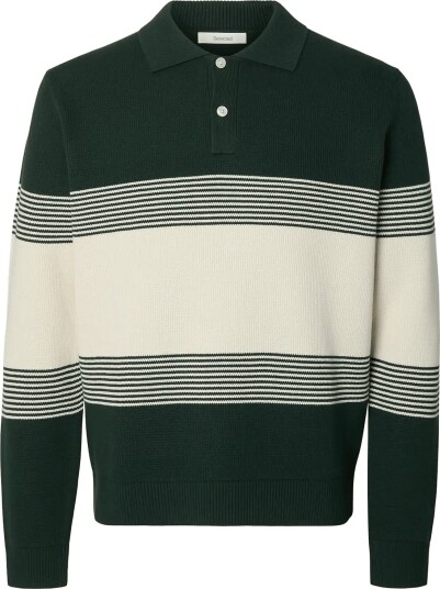 Selected Slmdane Ls Knit Stripe Polo Green XXL Selected Slmdane Ls Knit Stripe Polo Green XXL