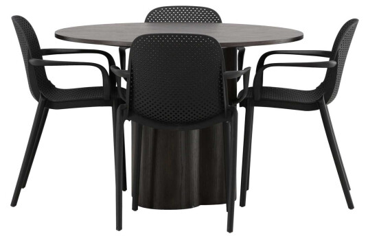 Venture Design Olivia & Baltimore spisegruppe Svart/mokka 4 stoler & bord 110 cm