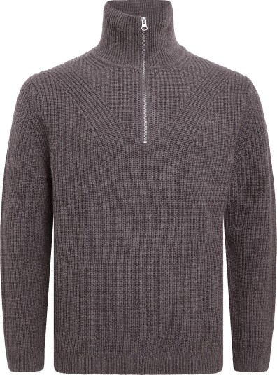 Garment Project Half Zip Wool Knit Dark Taupe Mel TAUPE M