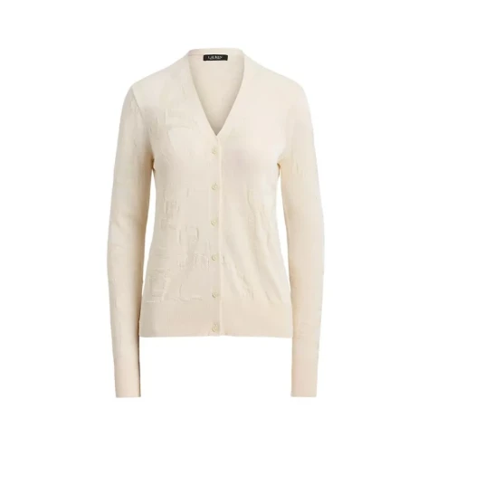 Lauren Ralph Lauren Belting-Motif V-Neck Cardigan - Cream - S