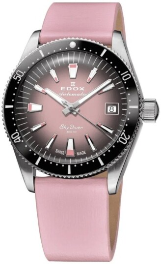 Edox Dameklokke 80131 3NC NDRO Skydiver Rosa/Lær Ø38 mm