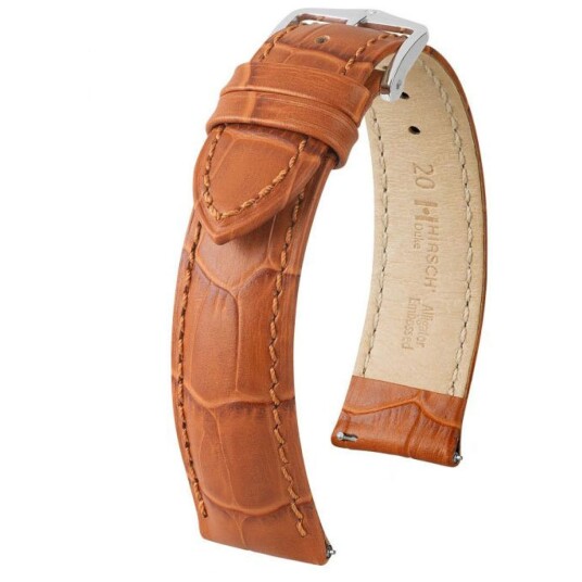 HIRSCH Duke Embossed Leather Watch Strap Honey Brown HIRSCH Duke Embossed Leather Watch Strap Honey Brown