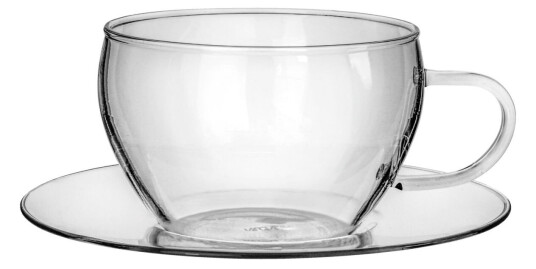 VEGA Kaffekopp med underfat Nina; 29cl, 8.8x6.1 cm ØxH; Transparent; 6 Stykk / Forpakning VEGA Kaffekopp med underfat Nina; 29cl, 8.8x6.1 cm ØxH; Transparent; 6 Stykk / Forpakning