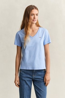 GANT Reg Shield Ss V Neck T Shirt Blue XS