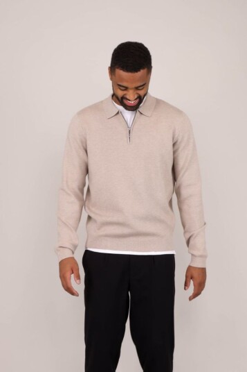 Urban Pioneers SUCCA HALF ZIP STRIKKEGENSER BEIGE/BRUN Beige S