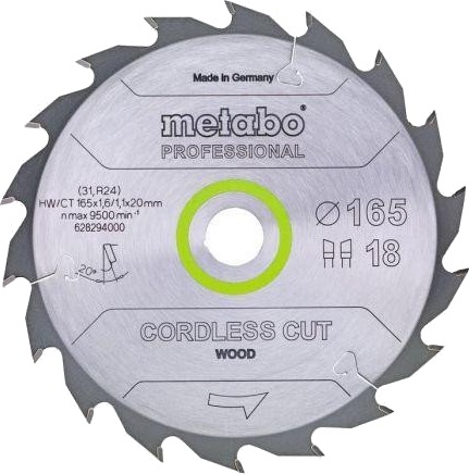 Metabo 628294000 Sirkelsagblad for tre - 165x20mm, 18 tenner Metabo 628294000 Sirkelsagblad for tre - 165x20mm, 18 tenner