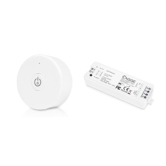 Driver for LED stripe AGGE Single Colour Controller RF 2,4 GHz Driver + Fjernkontroll Dimming One Key Hvit Driver for LED stripe AGGE Single Colour Controller RF 2,4 GHz Driver + Fjernkontroll Dimming One Key Hvit