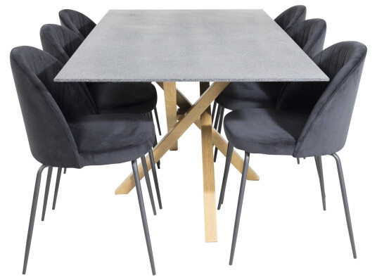 Venture Design Piazza & Wrinkles spisegruppe Grå/svart 6 st stoler & bord 180 x 90 cm