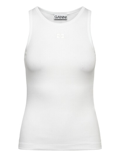 Ganni Soft Cotton Rib Tank Top   White   S
