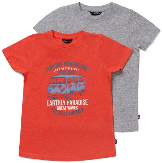Luca &  Lola Riccione T-Shirt 2-pack Red/Grey Melange 110-116