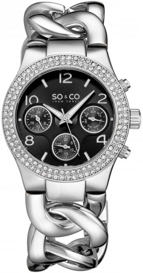 So & Co New York Dameklokke 5013A.5 Soho Sort/Stål Ø38 mm