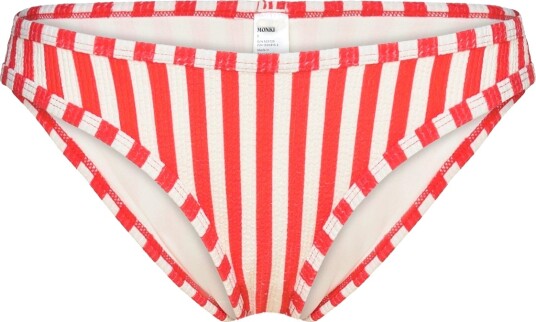 Monki High Cut Seersucker Bikini Bottom   Red   XL