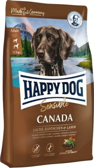 Happy Dog Sensible Canada 11 kg Kornfritt Hundefôr med Laks, Kanin og Lam