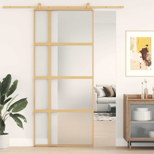 vidaXL Skyvedør gull 90x205 cm frostet ESG glass og aluminium vidaXL Skyvedør gull 90x205 cm frostet ESG glass og aluminium