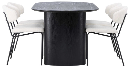 Venture Design Isolde & Chico spisegruppe Hvit/svart 4 stoler & bord 180 x 90 cm