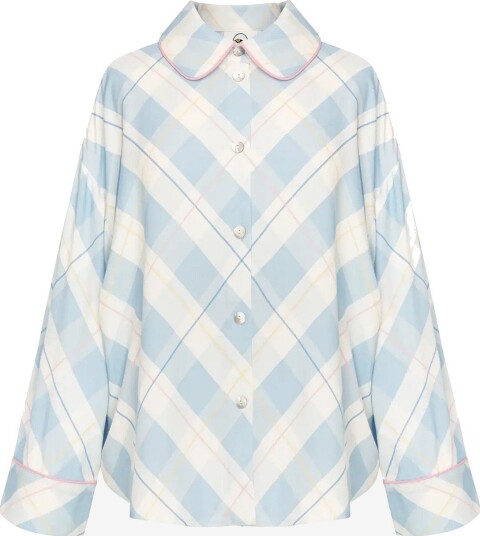 Sleeper Pastelle Oversized Shirt In Blue Plaid   WHITE&BLUE   XXS/XS