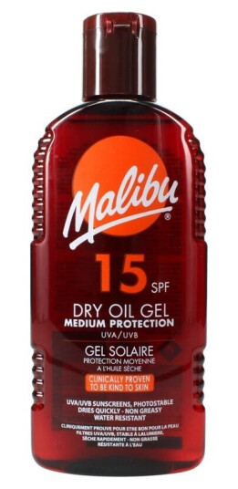Malibu Sun Dry Oil Gel SPF15 200 ml - Fuktighetsgivende Solkrem for Kropp med UVA-Beskyttelse