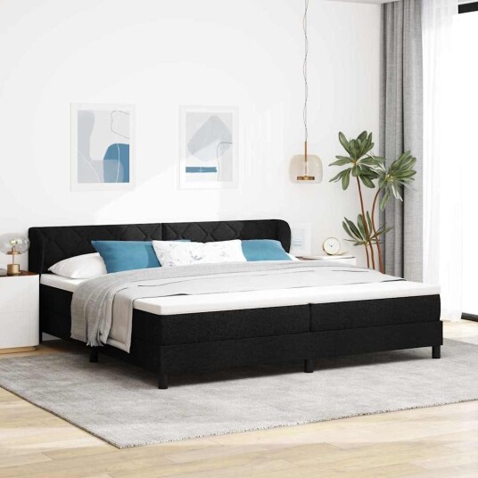 Svart Box Spring Seng med Madrass 200x200 cm Stoff Svart Box Spring Seng med Madrass 200x200 cm Stoff