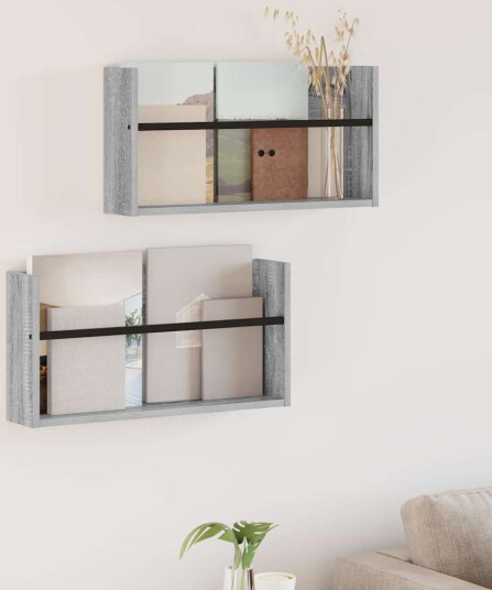 vidaXL Magasinreol 2 pcs Grå Sonoma 60 x 12 x 30 cm Konstruert tre vidaXL Magasinreol 2 pcs Grå Sonoma 60 x 12 x 30 cm Konstruert tre