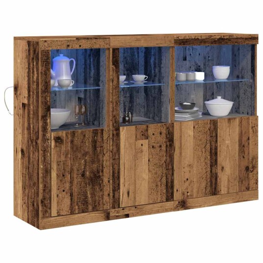 sideboard med LED belysning Gammelt tre 142,5x37x100 cm Laget med tre