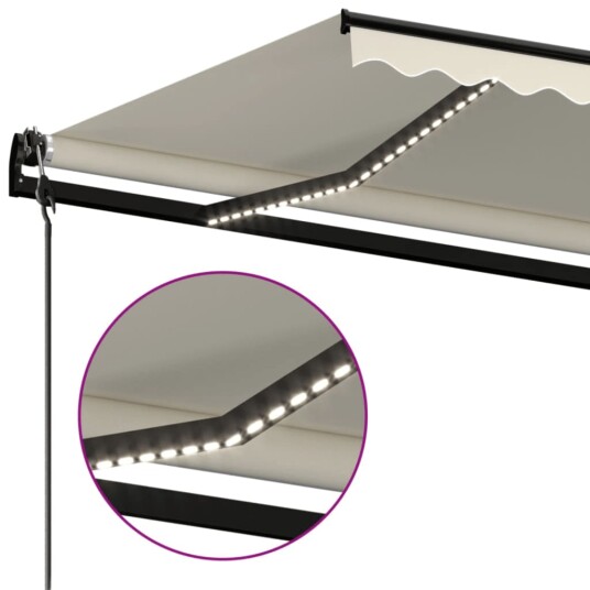 vidaXL Automatisk markise med vindsensor og LED 450x350 cm kremhvit
