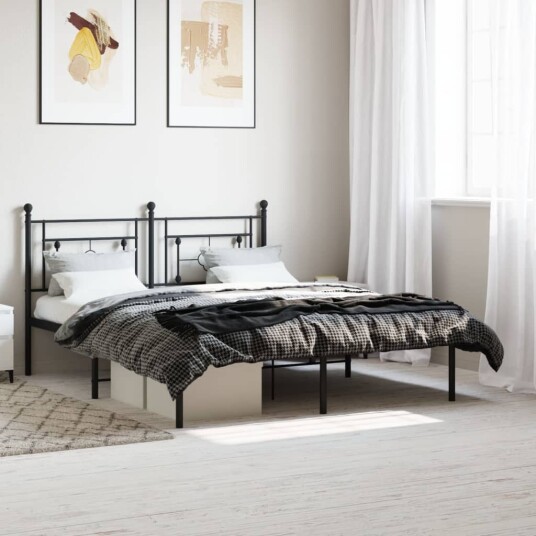 vidaXL Sengeramme i metall med hodegavl svart 160x200 cm 8721012248755