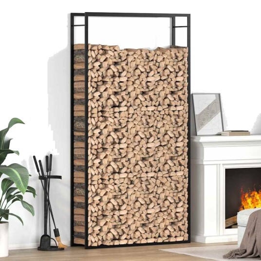 Vedstativ matt svart 110x28x214 cm stål