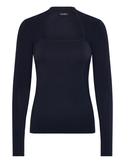 Lauren Ralph Lauren Stretch Jersey Square-Neck Top - Navy - XL