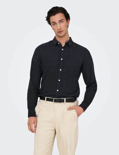 ONLY & SONS Onscaiden Life Ls Solid Linen Shirt Noos - Black - XXL