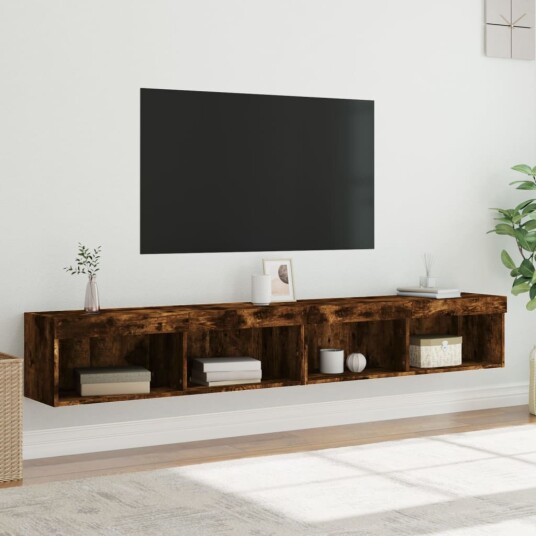TV benker med LED lys 2 stk røkt eik 100x30x30 cm TV benker med LED lys 2 stk røkt eik 100x30x30 cm