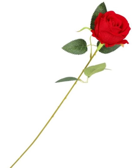 Rød Langstilket Rose med Blader 50 cm