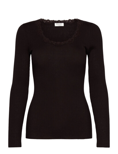 Rosemunde Rwbabette Silk Ls U-Neck Lace T-Shi - Brown - L