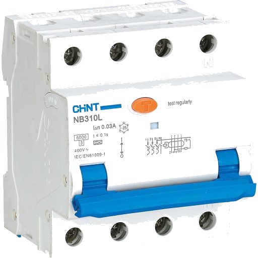 Chint Kombinasjonsbryter RCBO Chint, 3P+N, C-karakteristikk, 40A, 30mA, 6kA