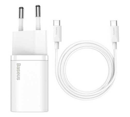 Baseus Super Si 25W USB-C Hurtiglader med 1m Kabel Hvit
