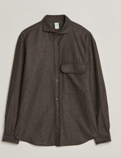 Finamore Napoli Wool Houndstooth Overshirt Dark Brown