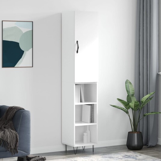 vidaXL Highboard høyglans hvit 34,5x34x180 cm konstruert tre 8720845484330