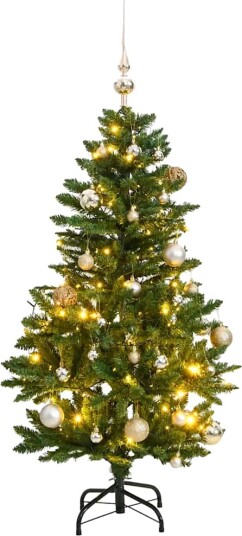 Kunstig hengslet juletre med 150 LED og kulesett 120 cm