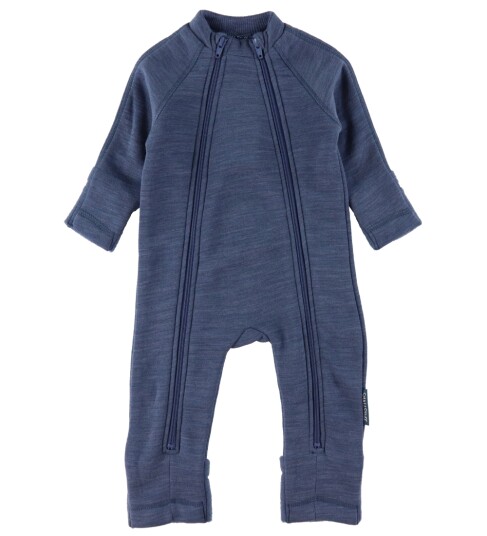 Smallstuff Ull Heldrakt med Glidelås Denim Melange 92-98