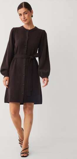 Ellos Collection Strikket kjole med puffermer Brun