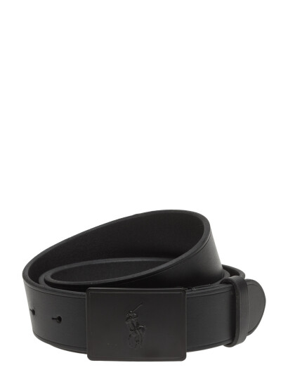 Polo Ralph Lauren Pony Plaque Leather Belt - Black - 34