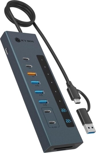 Icy Box 11-i-1 USB Type-C HUB med Kortleser, 6 Porter, USB 3.2 Gen 2, Aluminium, Sort Icy Box 11-i-1 USB Type-C HUB med Kortleser, 6 Porter, USB 3.2 Gen 2, Aluminium, Sort