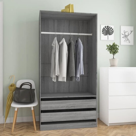 vidaXL Garderobe grå sonoma 100x50x200 cm konstruert tre vidaXL Garderobe grå sonoma 100x50x200 cm konstruert tre
