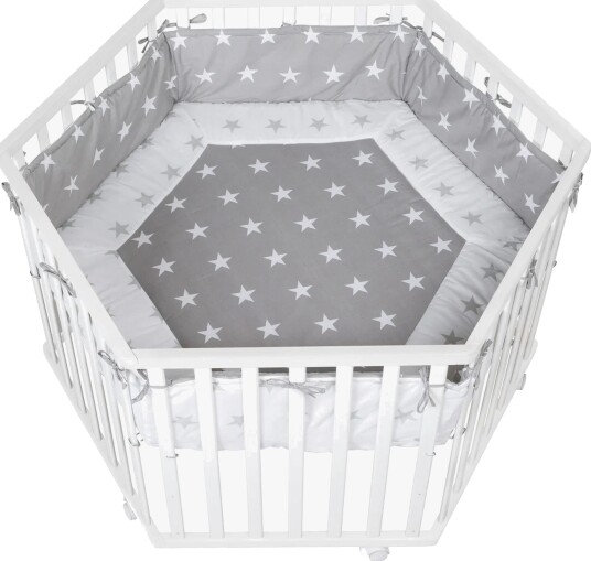 Roba Hexagon Lekegrind Med Hjul & Sengehest Little Stars White