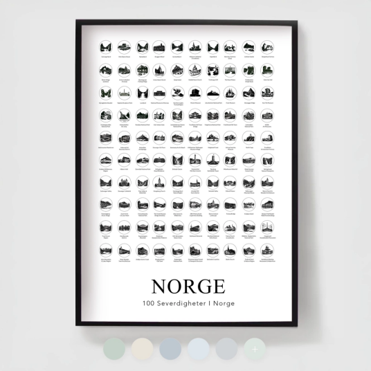 Namly Design Norge Plakat 100 steder å besøke stil 2 POSTERFSXEGJ