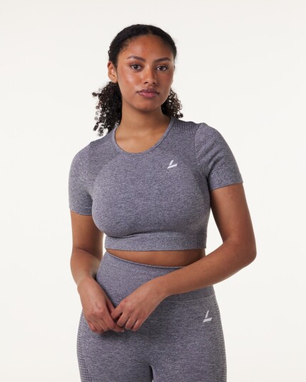 LEVITY Phase seamless Crop Tee Grey Shark Marl - M